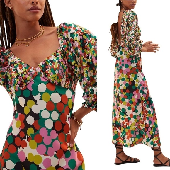PORRIDGE x ANTHROPOLOGIE *Rare* Puff Sleeve Polka Dot Multicolor Maxi Dress - Picture 2 of 11